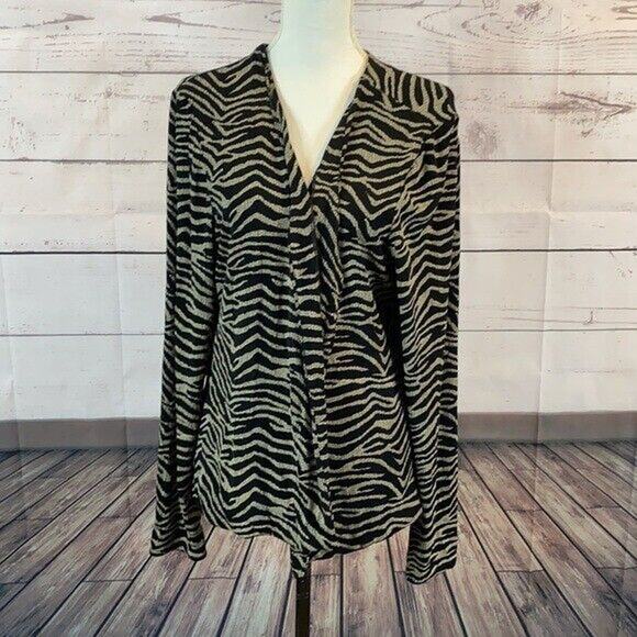 Channa Cardigan Sweater Womens XL Black Zebra Slinky Stretch Shimmer Formal - Picture 2 of 12
